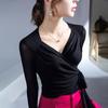 Camisa de tirantes Design Sense para mujer, otoño e invierno, nueva base de malla, cuello en V cruzado, manga larga