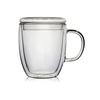 Taza para beber de doble capa de vidrio de borosilicato alto al por mayor resistente a altas temperaturas con asa para oficina y hogar, taza para café, jugo, leche