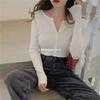 2024 Nova Camisa Slim-fit Slimming Youth Anti-knit de Verão Cardigan Curto de Malha Camiseta de Manga Comprida Top para Mulheres