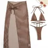 Conjunto de Dos Piezas para Mujer con Falda Larga Sexy de Tres Piezas Estilo Europeo y Americano Traje de Baño Bikini con Tirantes Color Sólido Traje de Baño Transfronterizo