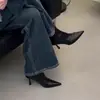 Primer Encuentro Jifa Botines de Tacón Alto con Punta Francesa Cremallera Trasera Adelgazante Elegantes Retro Tacón Delgado Botas Ajustadas Botines Pequeños Color Nude para Mujer Mujer