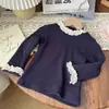 2025 Nueva Camiseta Básica de Algodón con Cuello de Tortuga Medio y Encaje para Niños, Ropa Interior Cálida Forrada de Felpa para Niñas