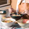 Bol de Ramen Japonés Bol Sombrero de Bambú Cerámica Hogareño Vajilla Grande Bol para Sopa de Fideos Bol para Fideos Caracol Bol para Fideos Instantáneos Horno de Microondas