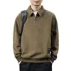 Outono 2026 Moletom Masculino com Gola Polo e Zíper Meio, Textura Retrô, Camisa Polo, Peça de Cima Solta Casual de Manga Longa, Roupa Externa