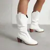 Botas de Cuero de Caña Media y Media Botas Martin Europeas y Americanas Botas Sencillas para Mujer Tacón de Moda 43 Zapatos Mujer 33 Comercio Exterior Botas Gruesas de Otoño e Invierno Blancas