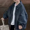 Jaqueta Jeans Unissex Cool Retro Estilo Novo Coreano 2026 para Crianças com Zíper e Gola Reversível para Meninas, Jaqueta de Outono
