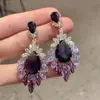 Pendientes de Borla Full Diamond Super Brillantes de Lujo Ligero Pendientes Exagerados Retro de Gama Alta Elegantes Pendientes Atmosféricos de Diamante Morado Encantadores para Mujer