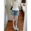 Shorts de Mezclilla Azules Vintage para Mujer, Nuevo Estilo de Verano, Cuerpo en Forma de Pera, Tallas Grandes, Adelgazantes, Talla Grande, Pantalones Cortos Ajustados de Línea A para Petite