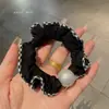 Tecido de Moda Alta Elasticidade Scrunchie Plissado Xadrez Renda Prendedor de Cabelo Faixa de Cabeça com Pérolas Elástico para Rabo de Cavalo para Mulheres