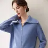 Cárdigan de Cachemira Otoño Invierno Nuevo Estilo Mujer Solapa Grande Holgado Estilo Coreano Estilo Perezoso Top Moda Cremallera Tejido