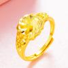 Anillo abierto europeo de flor de oro con baño de oro arena y latón de 24 quilates con estampado de corazón a corazón, ideal para regalar.