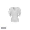 Camiseta Feminina Manga Curta Gola V Solta Estilo Preguiçoso Blusa de Manga Morcego com Renda nas Costas Conjunto de Duas Peças Emagrecedor para o Verão