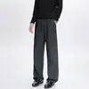 Calça Casual Listrada Estilo Old Money Estilo Hong Kong para Homens, Temporada de Primavera, Calça de Caimento Levemente Flare, Calça Reta Estilo BF Preguiçoso Solta