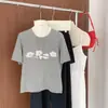 Novedad Primavera y Verano Ropa de Punto para Mujer 100% Algodón Puro Cuello Redondo Manga Corta Delgada Hombro Caído Camiseta con Cuatro Diseños Pequeños de Flores