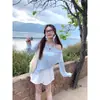 Cubierta Morada Protectora del Sol para Mujer, Nuevo Estilo Verano 2026, Camiseta Transparente de Manga Larga, Corte Holgado, Cubre Vientre, Top sin Hombros