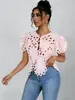 Ropa de Mujer Europea y Americana Verano 2026 Ebaya Rasgada Sexy de Manga de Campana Transpirable Tejido de Encaje Top para Mujer