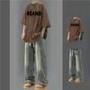 Conjunto de Verão Masculino Americano com Calça de Manga Curta e Jeans High Street Elegante Conjunto de Duas Peças para Estudantes Homens