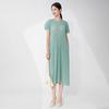 Vestido Miyake para Mujer, Verano, Gama Alta, Tallas Grandes, Adelgazante, Texturizado, Color Sólido, Cuello Redondo, Mangas Cortas, Corte Holgado, Elegante, Vestido de Largo Medio