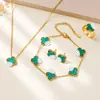 Collar de Trébol de la Suerte Trébol de Cuatro Hojas Conjunto de Joyería de Acero de Titanio de Cuatro Piezas Joyería Clásica Estilo Clásico