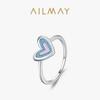 Anillo de plata de ley S925 con circonita cian en forma de corazón para mujer, elegante y con un toque dulce y elegante, con esmalte de nicho que combina con todo.