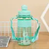 Taza de Agua de Plástico con Paja y Correa Impresa de Moda Sellada a Prueba de Fugas Taza de Agua para Estudiantes Portátil Taza de Agua para Fitness al Aire Libre