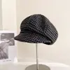 Gorra Octogonal de Terciopelo Texturizado Patchwork Vintage de Invierno para Mujer, Gorra Newsboy de Moda Estilo Japonés y Británico, Elegante Gorra de Pico de Pato