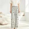 Novas calças de pijama térmicas femininas de outono, tecido escovado dupla face, adequadas para usar ao ar livre, estampa de desenho animado, calças de casa, calças compridas casuais
