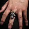 Anel de Caveira, Anel Masculino de Caveira Dourada em Formato de Coroa, Acessório Popular Europeu e Americano para Boate, Liga