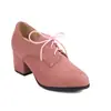 Novos sapatos femininos britânicos de primavera e outono veludo fosco cadarço bico redondo camada única sapatos de salto médio grosso tamanho 32-45 sapatos de comércio exterior