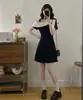 Vestido Feminino Plus Size 2026 Elegante com Bolinhas Babados Ombro a Ombro Color Block Cincha na Cintura Estilo Francês em Modelos Longo e Curto