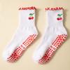 Calcetines de yoga para mujer, calcetines de caña media con dispensador antideslizante, encaje de hongo, bordado de cereza, entrenamiento profesional, correr, Pilates