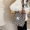 012174 Bolso de Hombro Cuadros de Pana Vintage Bolso de Lona para Estudiante de Clase Bolso de Mano Sencillo
