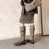 ¡Mismo estilo que Xin Zhilei~! Botas Altas Hasta la Rodilla de Punta Redonda y Tacón Grueso Otoño/Invierno Botas de Caballero para Mujer Marrón Maillard Botas Vaqueras Retro para Mujer