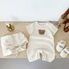 Enterizo de Manga Corta con Cuello Redondo para Bebés, Estilo Coreano de Dibujos Animados con Gorro, 0-3 Años, Algodón Puro Grado A