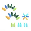 Uñas postizas almendradas multicolor estilo bosque en colores sólidos contrastantes amarillo, verde y azul, pegatinas de arte de uñas transfronterizas