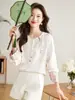 Primavera 2025 Nueva Moda Elegante Retro Nuevo Chinoiserie Jacquard Empalme Versátil Holgado Adelgazante Camisa