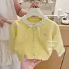 [Xian Ning Qi] Cheesecake - Cárdigan de punto con lunares amarillos de otoño para niña y pantalón a juego