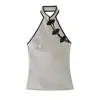 Z Estilo Europeu e Americano Transfronteiriço 2026 Nova Moda Elegante Feminino Top de Cetim com Nó e Gola Halter 4772051
