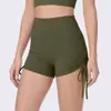 Shorts de Yoga Finos de Verano con Cordón de Cintura Alta Control de Abdomen Trasero de Durazno Shorts de Fitness Secado Rápido Shorts Deportivos para Mujer