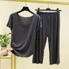 Nuevo Conjunto de Manga Corta de Modal + Pantalones Cortos para Mujer, Holgado y Adecuado para Usar al Aire Libre, Conjunto de Dos Piezas con Pantalones Cortos Casuales con Volantes
