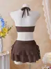 Traje de Baño de Comercio Exterior Transfronterizo 2026 para Mujer con Estampado Floral, Falda de Baño con Lazos, Conjunto de Tres Piezas, Bikini Sexy para Nadar en Amazon