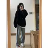 Moletom Casual com Capuz de Cor Pura para Mulheres no Outono e Inverno Novo Estilo Forrado com Fleece e Espessado Solto Casual Efeito Emagrecedor Versátil Top Preto