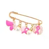 Broche Colgante de Mariposa Rosa Corazón de Melocotón Cinta Hermana Cuidado de Senos Europeo y Americano Transfronterizo Broche de Perla Blanca