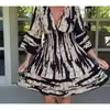 Vestido midi estampado de verano para mujer, con cuello en V y cintura ajustada, nuevo comercio exterior transfronterizo de Amazon 2023