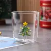 Vaso de vidrio temático de Navidad 3D, vidrio de borosilicato alto, diseño creativo de Papá Noel y árbol de Navidad, vaso de regalo festivo