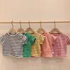 Roupas Infantis Estilo Coreano ins Camiseta de Algodão Listrada para Bebê Roupas de Verão Absorventes de Suor de Manga Curta para Bebês Meninos Roupas de Verão