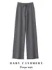 100% Caxemira Pura Feminino Novo Cintura Alta Elegante Casual Versátil Malha Calças de Perna Reta Roupa Externa Calças Longas Calças de Perna Larga