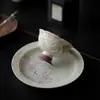 Taza de Cerámica Roja de Arcilla Pintada a Mano de Zorro de Nueve Colas de las Dinastías Tang y Song, Taza de Té de Boca de Flor de Pie Alto para Uso Doméstico, Taza de Degustación de Té