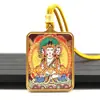 Acero de Titanio Pintado a Mano Oro Cinabrio Arena Mineral Thangka Ocho Santos Patronos Pasado y Presente Zorro Hada Thangka Collar Colgante