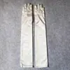 Luvas de Casamento Longas de 55CM Etiqueta de Casamento Cetim Colorido Liso Estilo Longo Diário Cinco Dedos Cetim Preto Branco Vermelho